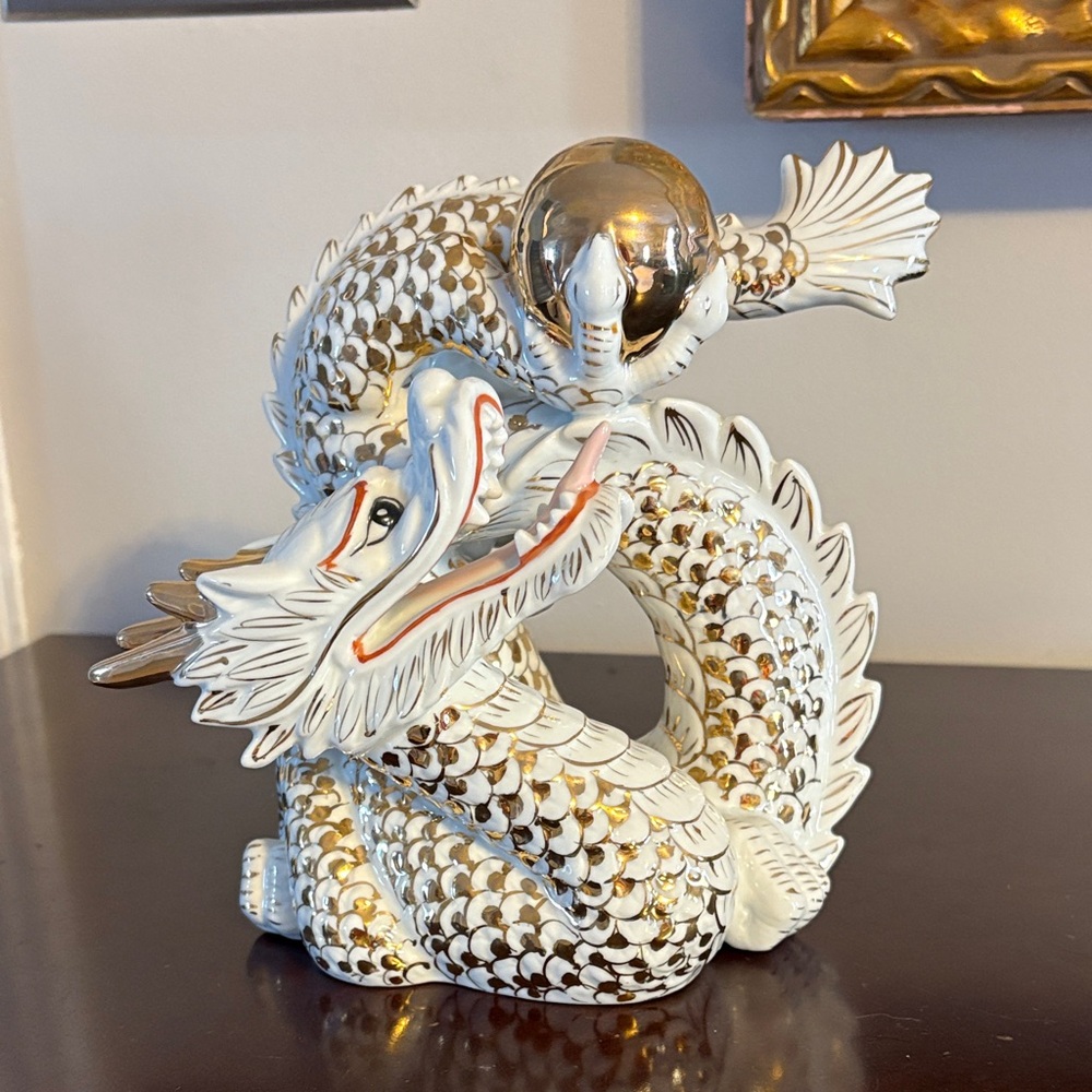 Gold and White Dragon Sculpture